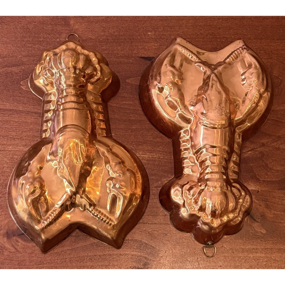 Vintage Copper Molds Tagus Portugal Lobster Kitchen Wall Decor Farmhouse Set
